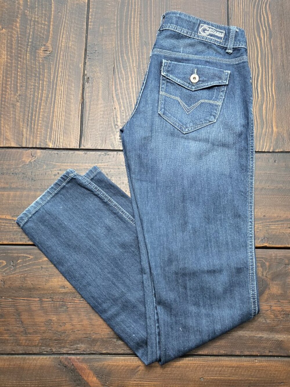 GUESS Eva Skinny Women's Size 27 Blue Low Rise Flap Pocket Zip Dark Wash